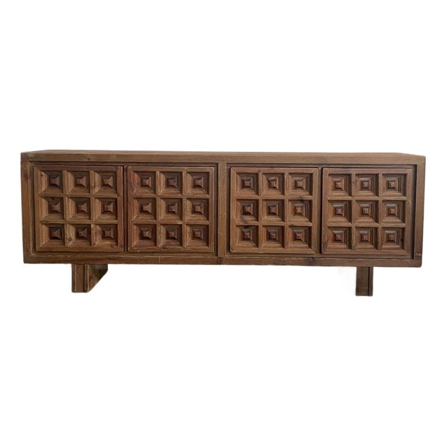 Spanish Solid Pine Brutalist Sideboard, Attributed to Biosca, 1950s For Sale