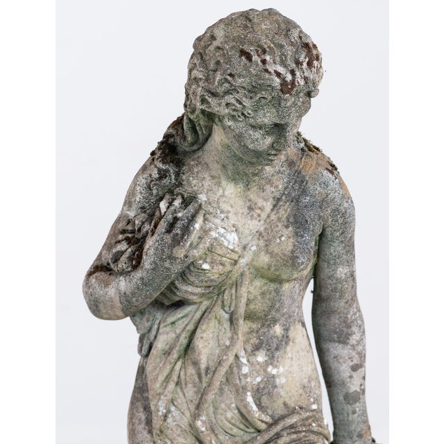 Traditional Composite Stone Weathered Garden Statue of Maiden or Goddess, England Mid 20th C. For Sale - Image 3 of 18
