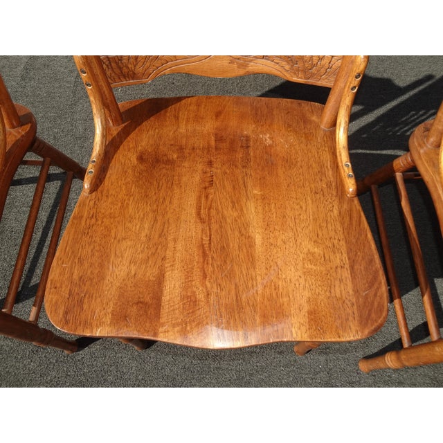 Brown Set of Four Vintage Oak Pressback Dining Room Chairs ~ French Country 2of2 For Sale - Image 8 of 12