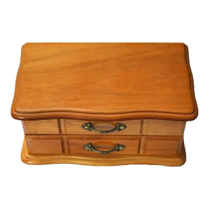 Vintage Wood Jewelry Box With Drawers and Mirror