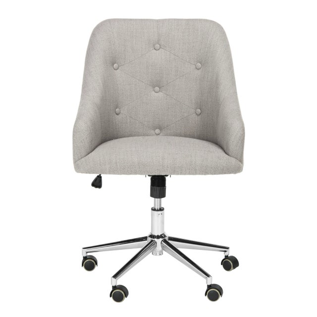 Gray Adrianna Tufted Linen Chrome Leg Swivel Office Chair in Grey & Chrome For Sale - Image 8 of 8