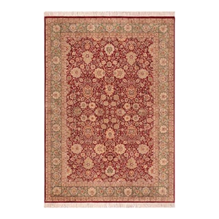 Shabby Chic 1990's Pak-Persian Red/Green Wool Rug - 6'2'' X 8'11'' For Sale