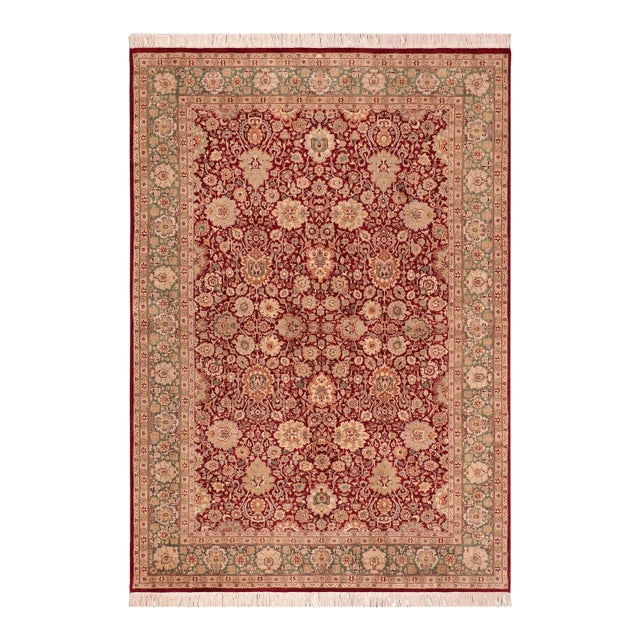 Shabby Chic 1990's Pak-Persian Red/Green Wool Rug - 6'2'' X 8'11'' For Sale