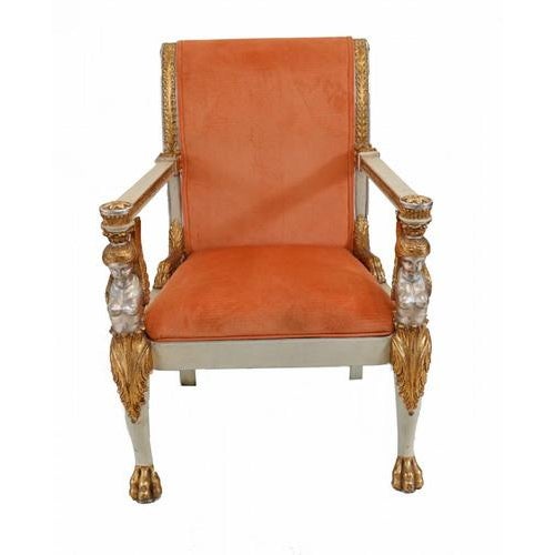 Gorgeous pair of painted Italian arm chairs in the Neo Classical manner Very on trend with the painted features and design...