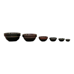 Set of Six Early 20th Century American Albany Slip Glazed Mixing Bowls
