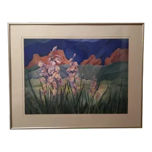 1980s "Spiked Vista" Expressionist Landscape Watercolor Painting, Framed