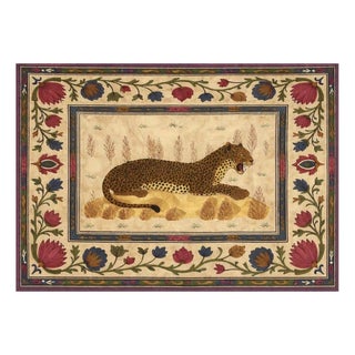Vintage Hand Embroidered Leopard Textile Wall Hanging, 1980s For Sale