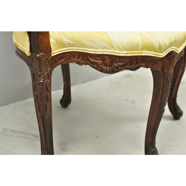 Yellow Antique French Louis XV Style Carved Walnut Yellow Fabric Boudoir Lounge Chair For Sale - Image 8 of 14