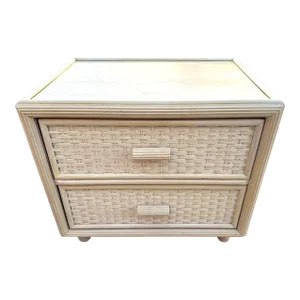 Vintage Coastal Woven Rattan 2 Drawer Nightstand