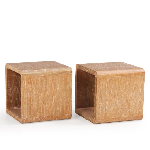 Contemporary Pair of Contemporary Cube Tables in Cerused Oak, C. 1990 For Sale - Image 3 of 6