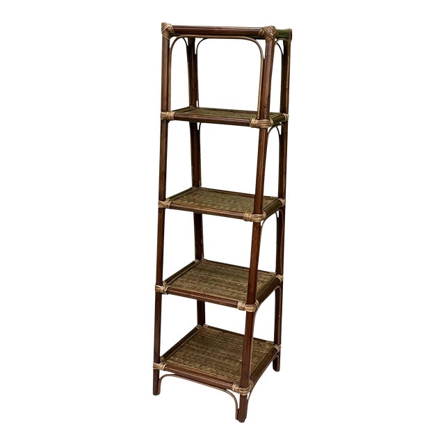 Rattan Wicker Book Shelf Etagere With 5 Graduated Shelves Chairish