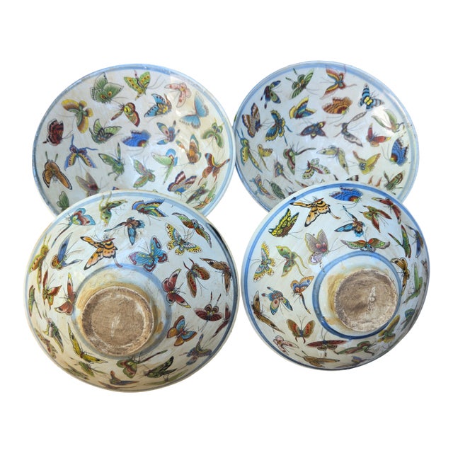 1990s Hand Thrown Pottery Butterfly Bowls, Set 4 For Sale