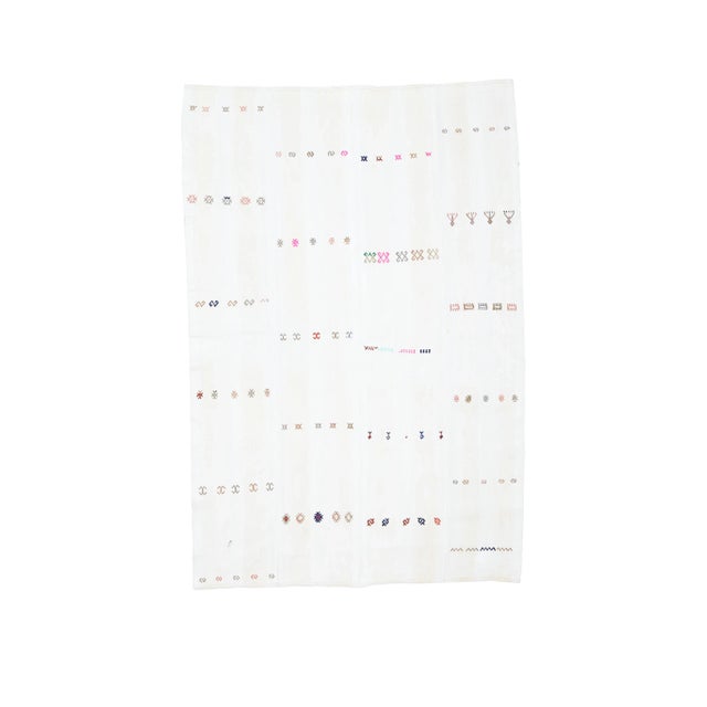 Vintage Turkish Oushak Handmade Wool Cotton White Kilim Area Rug For Sale - Image 11 of 11