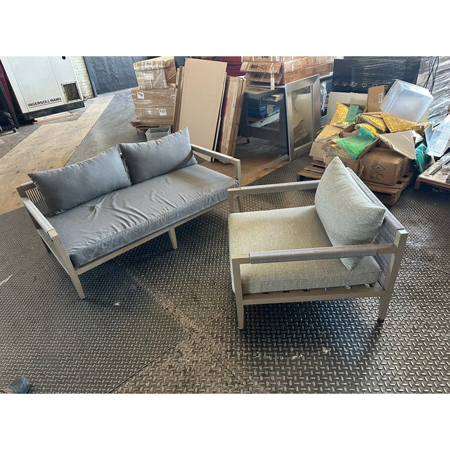 Charcoal Transitional Stone Grey Wooden Outdoor Armchair For Sale - Image 8 of 12