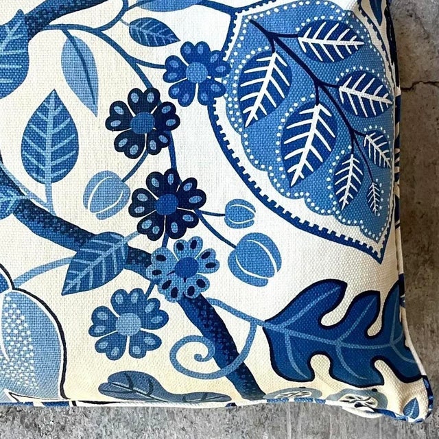 Early 21st Century Vintage Costal Blue Floral Down Throw Pillow For Sale - Image 5 of 14
