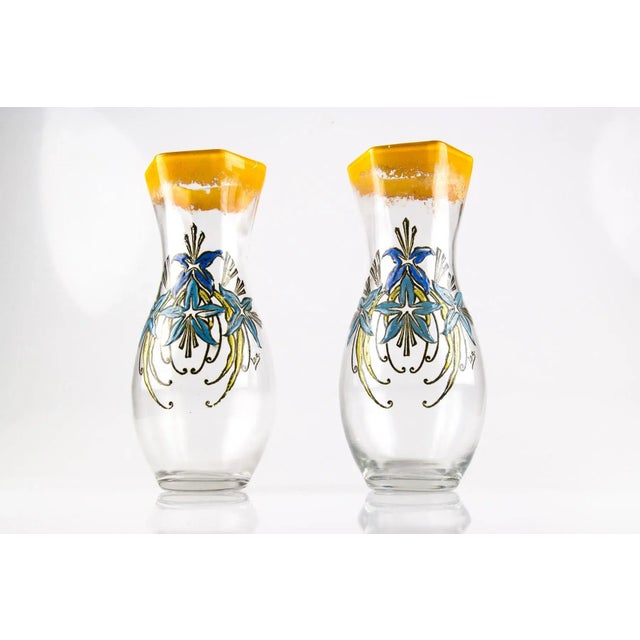 Glass Antique French Enameled Glass Vases from Legras, Set of 2 For Sale - Image 7 of 18