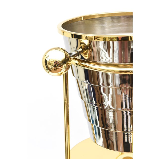 Towle Silversmiths Vintage Larry Laslo Italian Brass and Silverplate Standing Wine and Champagne Stand- Restored For Sale - Image 4 of 13