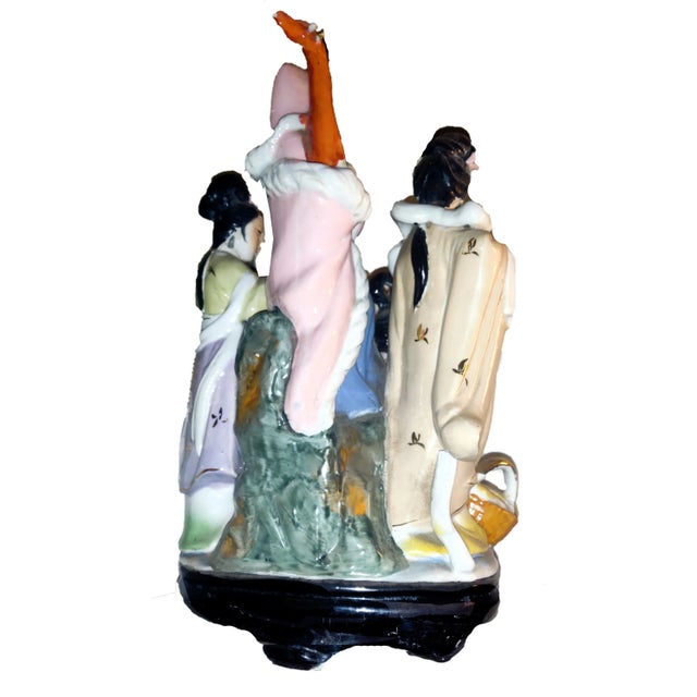 1920's Japanese Hand Painted Porcelain Figurine Geisha Musicians For Sale - Image 9 of 10