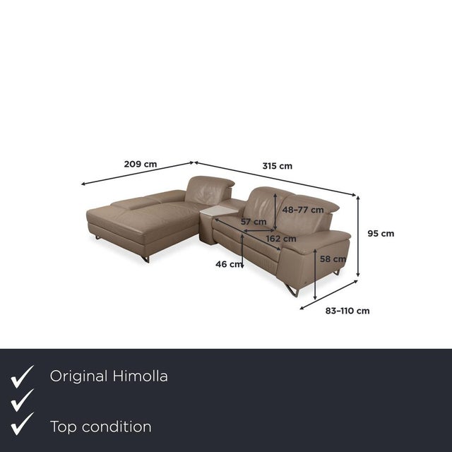 Here you get a corner sofa from the 1401 series by the German manufacturer Himolla, whose taupe-colored leather adds a...