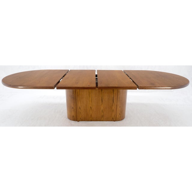 1970s Single Pedestal Base Oval racetrack Shape Two Leaves Cerused Oak Dining Table For Sale - Image 5 of 10