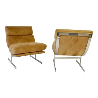 Kipp Stewart Stainless Steel Frame Lounge Chairs for Directional - a Pair For Sale