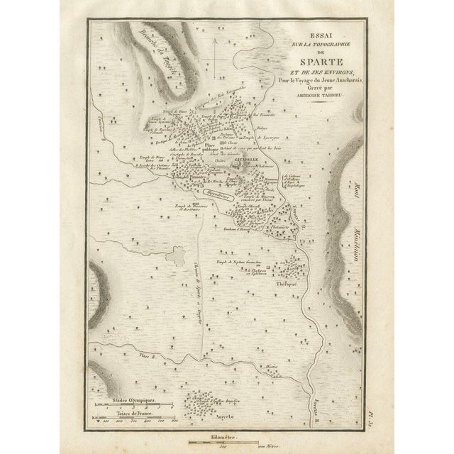 Antique Map of Ancient Sparta and Its Surroundings from Tardieu, 1825 For Sale