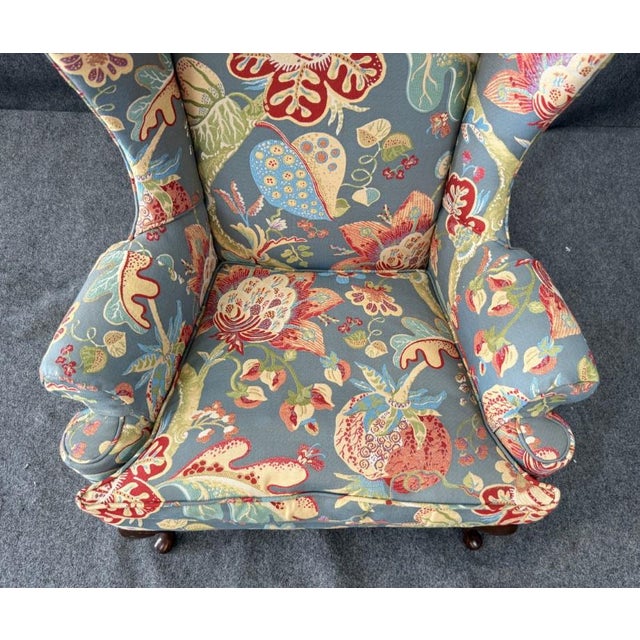 Blue Vintage High Back Blue Floral Wingback For Sale - Image 8 of 12