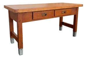 1950s Industrial Maple Library Console Work Table