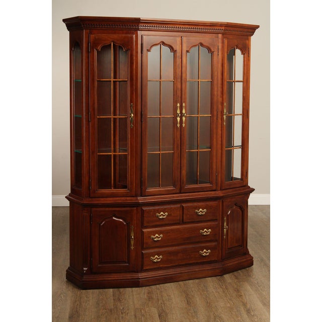 High Quality Vintage Cherry Display Cabinet with Four Glazed Doors Opening to Lighted Interior and Adjustable Glass...