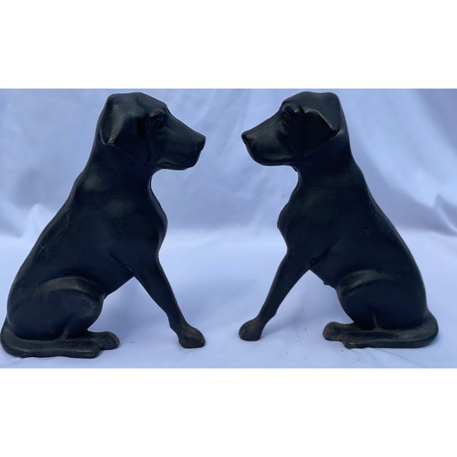 Pair of Cast Iron Black Labrador Retriever Dog Fireplace Andirons From