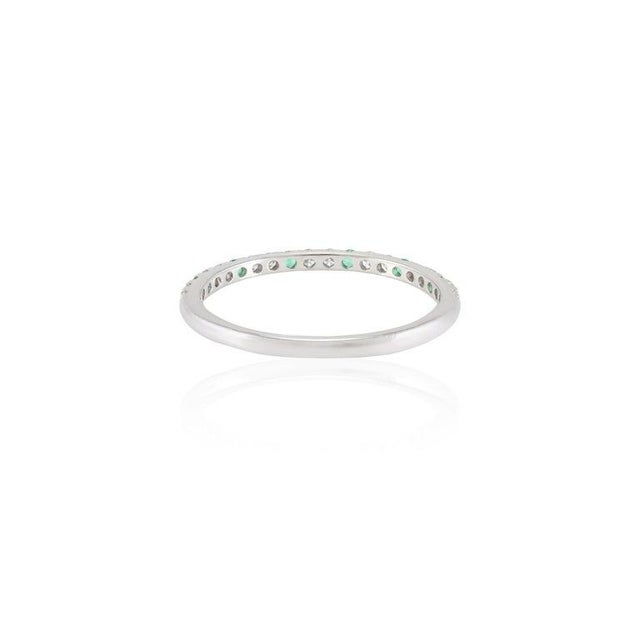 Metal Diamond and Emerald Half Eternity Stacking Wedding Band Size 7 For Sale - Image 7 of 8