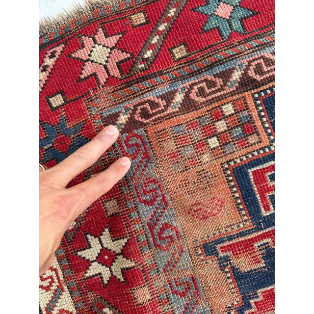 Antique Caucasian Leshgi Star KubaDagastan Region Rug 3 x 4 For Sale In Milwaukee - Image 6 of 8