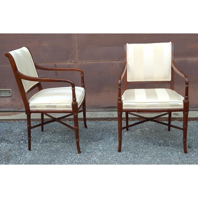 Traditional Late 20th Century Pair of Hickory Chair Co Regency Style Mahogany and Upholstered Armchairs For Sale - Image 3 of 11