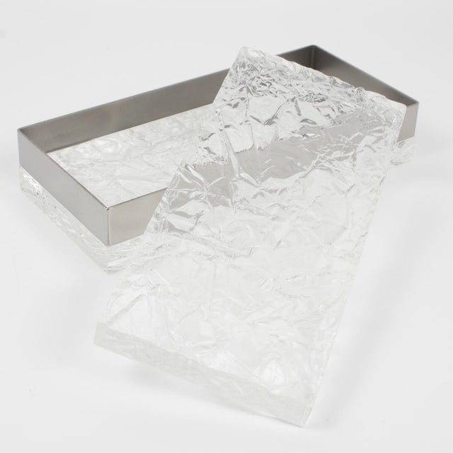 Willy Rizzo Willy Rizzo Style Ice Effect Lucite and Chrome Decorative Box For Sale - Image 4 of 5