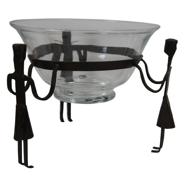 Abstract Vintage Great City Traders Wrought Iron Figural Iron & Portugal Glass Centerpiece Bowl For Sale - Image 3 of 12