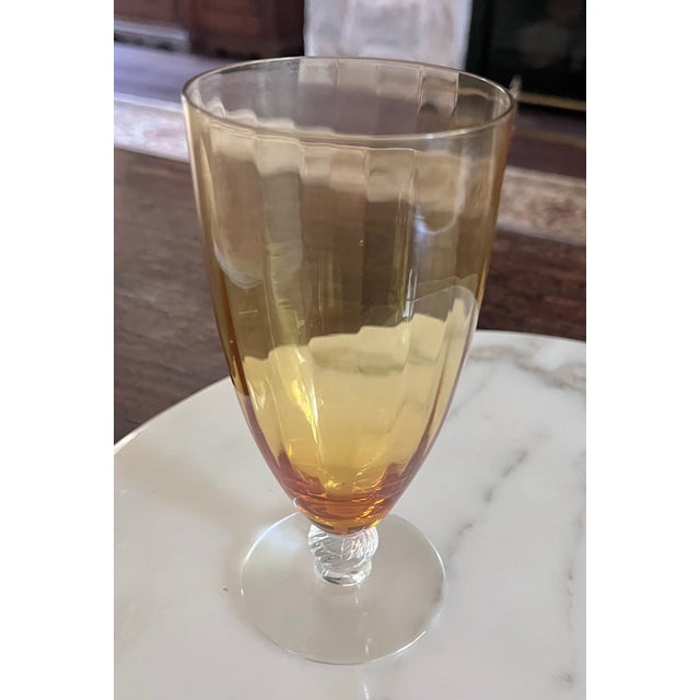 Mid-Century Modern 1940s Mid-Century Modern Cambridge Glass Co. Amber Optic Stem 3121 Goblets - Set of 7 For Sale - Image 3 of 13