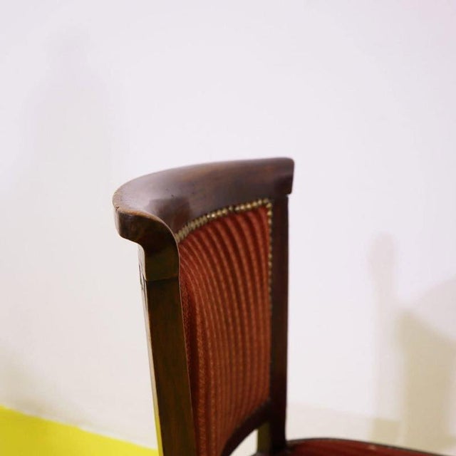 Wood Wooden Chairs with Red Upholstery and Decorative Studs, Set of 2 For Sale - Image 7 of 11