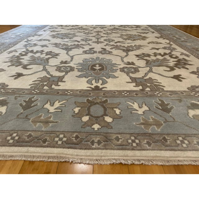 2020s Serapi Handmade Wool Rug 9'1 X 11'11 - Soft Blue Beige Oushak Look For Sale - Image 5 of 10