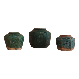 Trio of Antique Green Chinese Vases