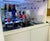 Contemporary Late 20th Century Contemporary Painted Raffia Motorized Lift Bar Cabinet | Illuminated Entertaining Credenza | Hidden Cocktail Station For Sale - Image 3 of 15
