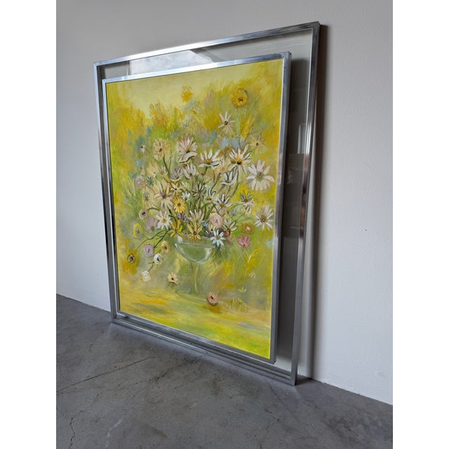 1970s Vintage Floral Still Life Oil Painting on Canvas – Framed For Sale - Image 4 of 10