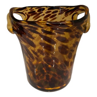 Vintage Christian Dior Hand Blown Glass Faux Tortoiseshell Wine Cooler Champagne Bucket For Sale