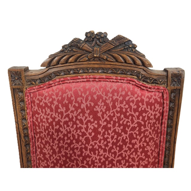 Pair Antique French Louis XVI Carved Walnut Upholstered Side Chairs For Sale - Image 11 of 14