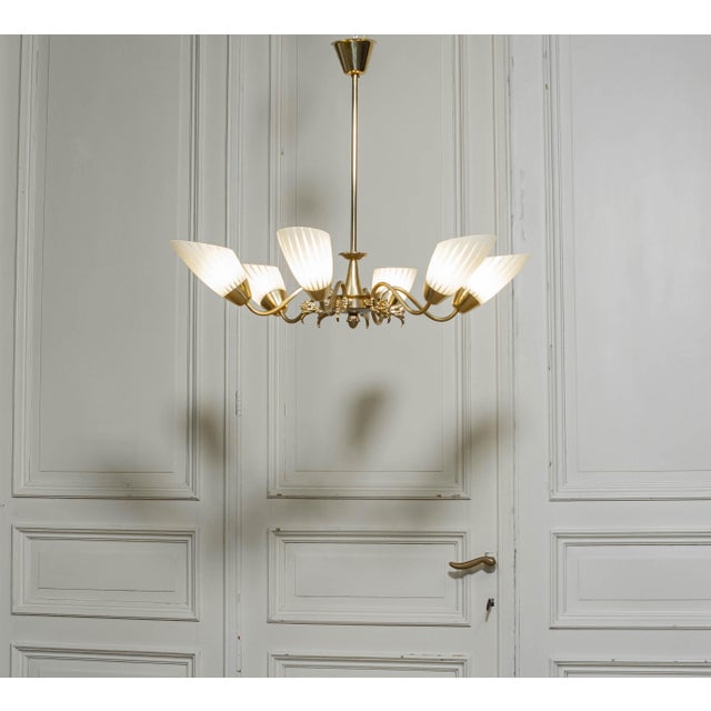 Mid-Century Modern Brass Chandelier, Sweden, 1950s For Sale - Image 3 of 9