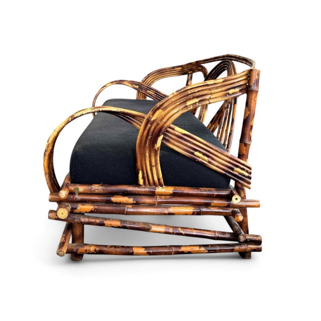 Vintage Boho 5-Strand Tortoise Shell Rattan Sofa & Chair - 2 Piece Set For Sale - Image 4 of 12