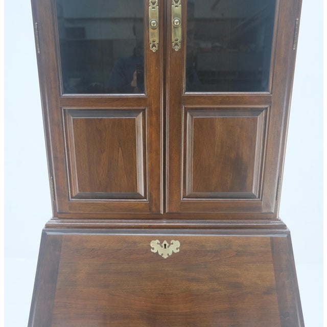 Wood Narrow 30" Wide 4 Drawers Slant Front Secretary Desk w/ Glass Doors Bookcase For Sale - Image 7 of 13