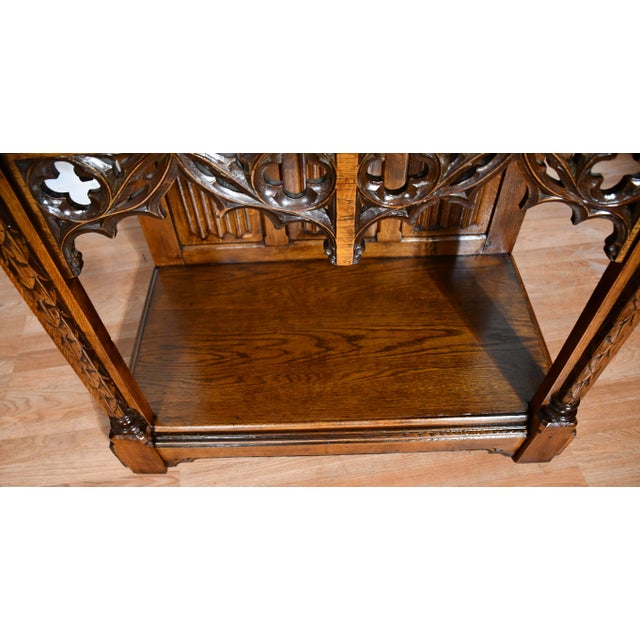1900 Antique Gothic Revival Heavily Carved Tiger Oak Cabinet For Sale - Image 16 of 17