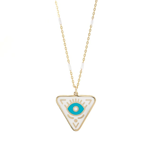 Early 21st Century Gold Plated Turquoise Evil Eye Chakra Necklace For Sale - Image 5 of 7