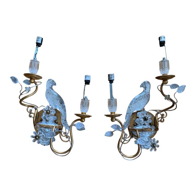Italian Banci Crystal Bird Sconces - A Pair For Sale