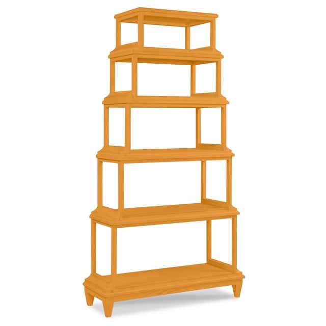 This is a made to order item with a 8-10 week lead time. The color is Benjamin Moore Dash of Curry. A stately etagere of 5...